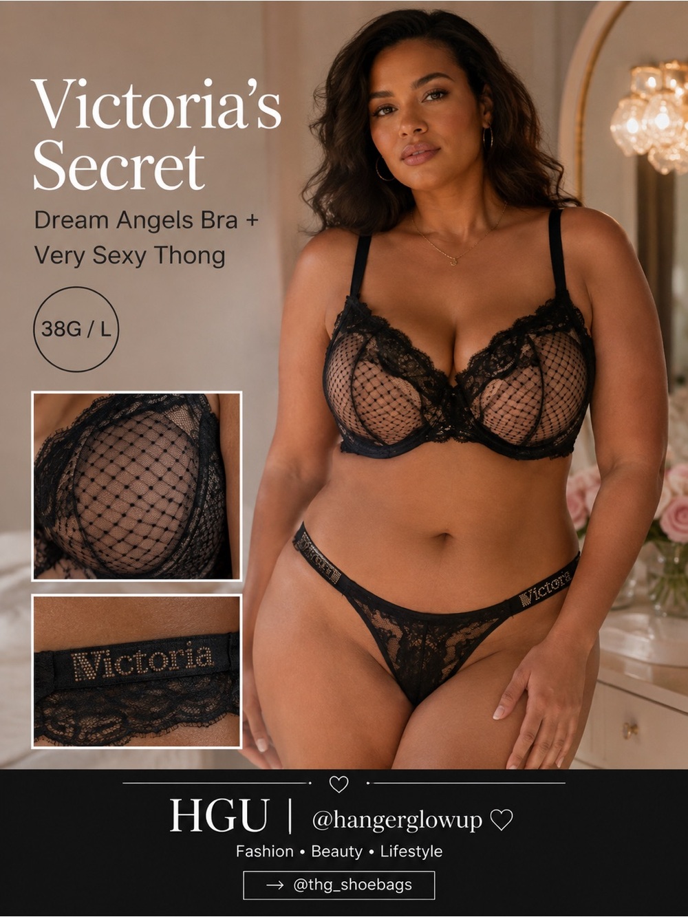 Victoria’s Secret Dream Angels Lace Bra + Very Sexy Crotchless Thong 38G/L NWT